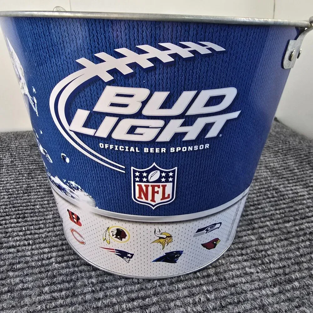 Bud Light NFL Logo Metal Ice Pail Beer Bucket Bar  9